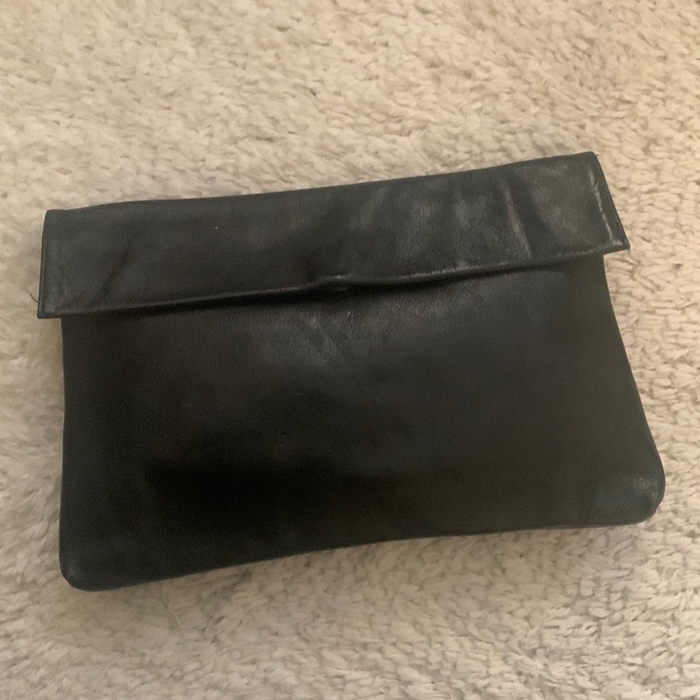 VINTAGE 80s Black Leather Clutch